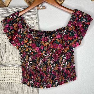 Haute Project Los Angeles Floral Smocked Ruffle Crop Top